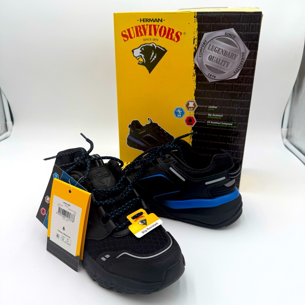 Herman Survivors Women's Cary Soft Toe Lace Up‎ Work Shoes Sneakers Black NWT